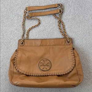 Tory Burch Brown Leather Chain Strap Shoulder Bag